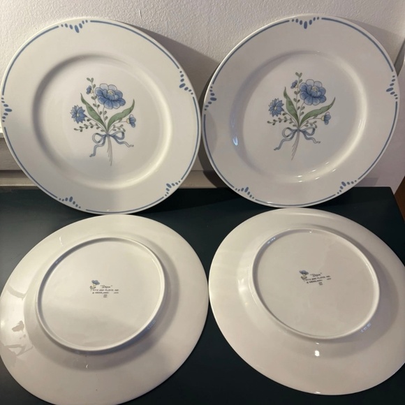 ‘Dijon’ Fitz & Floyd Blue Flower Dinner Plates (10.5in) Set 4 VTG Japan - Picture 4 of 6